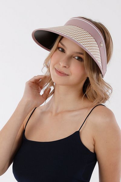 Fulla Moda Houndstooth patterned visor adjustable straw hat