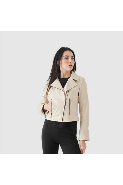 TOGO Kırık Beyaz Hakiki Deri Kadın Mont [810051]