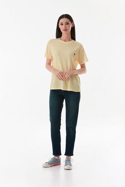 Fulla Moda Heart Embroidered Wrinkle Fabric T-Shirt