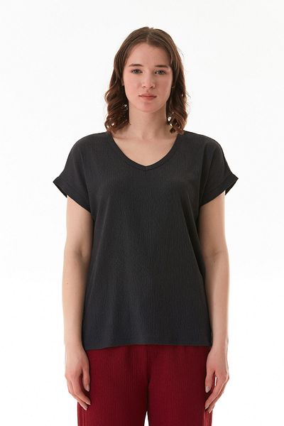 Fulla Moda Wrapped Fabric V-Neck T-Shirt with Side Slits