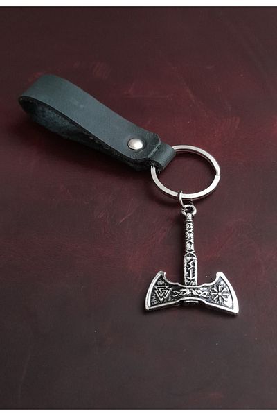 BSN Store Ax Valknut Figure Genuine Leather Keychain Gift Keychain