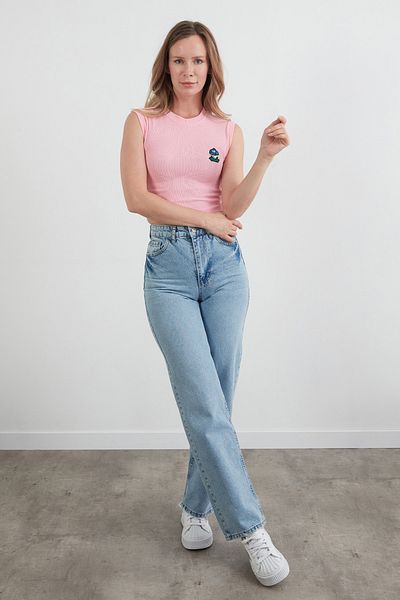 Fulla Moda Μπλουζάκι με κέντημα από λύκρα με ραβδώσεις