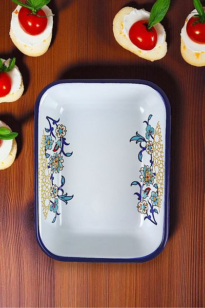 İnci Emaye No. 22 Enameled Square Plate Appetizer Breakfast Camping Picnic