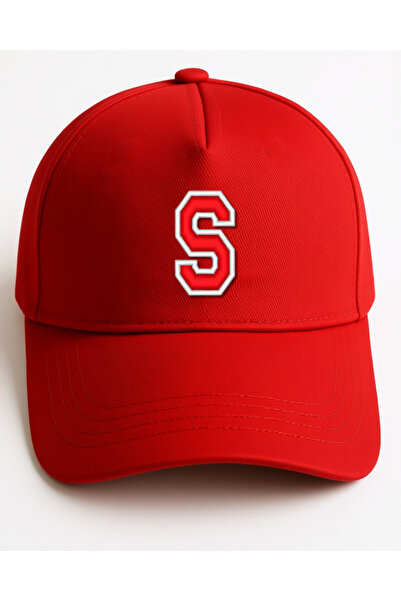 KEYFHOME Kişiye Özel Harf Nakışlı Kırmızı Unisex Spor Şapka Yazlık Pamuklu Ter Bandı & Hava Delikli