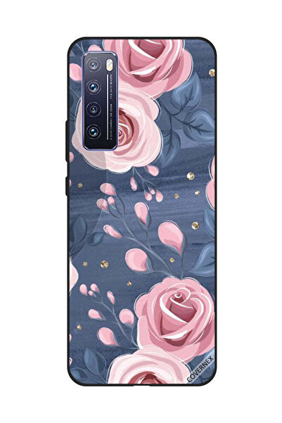 Covernex غطاء حماية لهاتف هواوي نوفا 7 بنقشة ورود وردية وأوراق رمادية داكنة