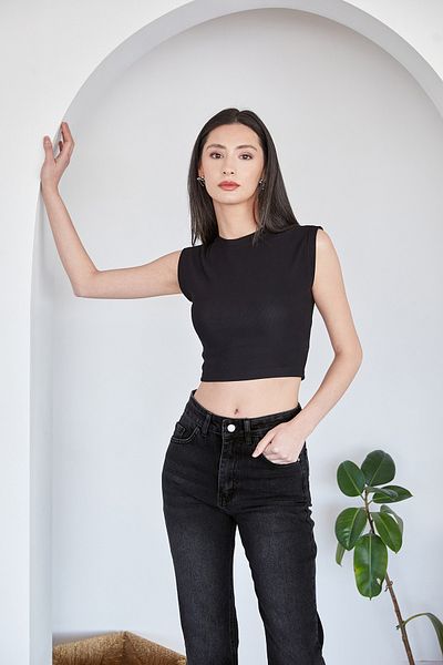 Fulla Moda Corded Crew Neck Crop T-Shirt