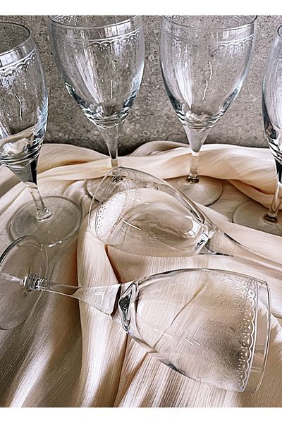 DECOSTYLE Silver Ornament Footed Glass 6 Pcs 44876 320 Cc
