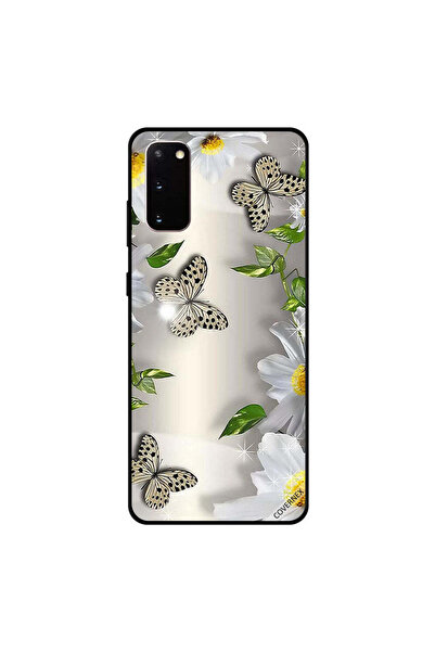 Covernex غطاء حماية لهاتف سامسونج جالكسي S20 بنقاط سوداء ونقشة فراشات وزهور بيضاء
