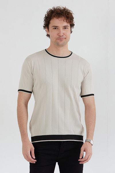 Fulla Moda Πλεκτό μπλουζάκι με ριγέ Crew λαιμόκοψη