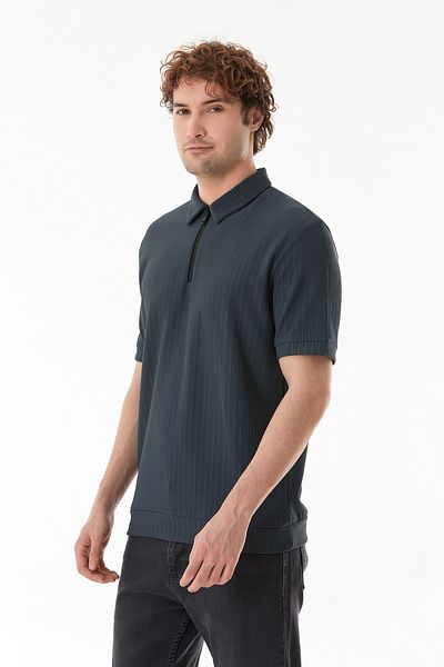 Fulla Moda Tricou jacquard cu jumătate de fermoar cu gât polo