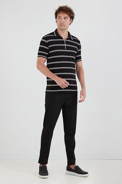 Fulla Moda Μπλουζάκι με ριγέ μισό φερμουάρ με γιακά πόλο