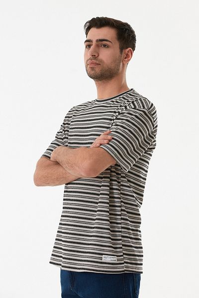 Fulla Moda Μπλουζάκι με ριγέ Jacquard Crew Neck