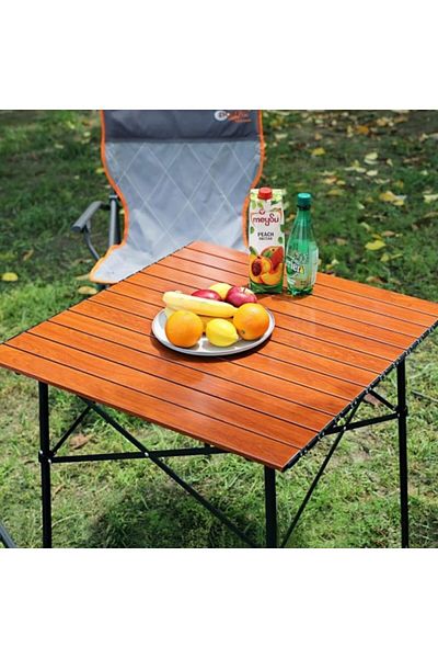 Taimi Portable Lightweight Camping Table, Aluminum Folding Table Brown Color- Size 53 * 51cm