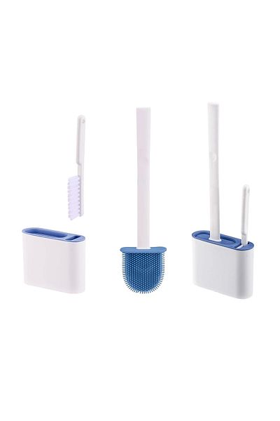 Pronett Toilet brush set with holder, 2 brushes, soft silicone bristles and rough bristles, self-adhesive mounting