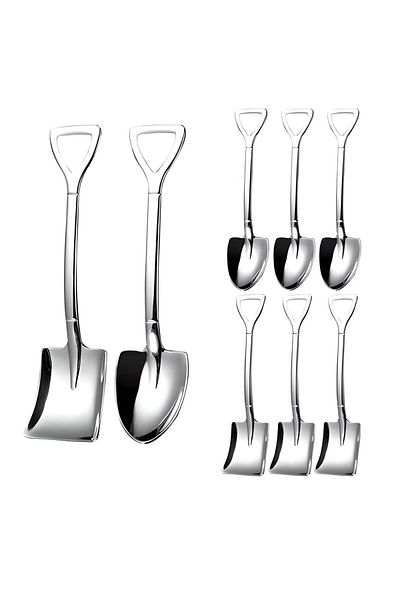 Pronett Set of 8 dessert spoons, farmer, shovel and spade type, 15.5 length, metal