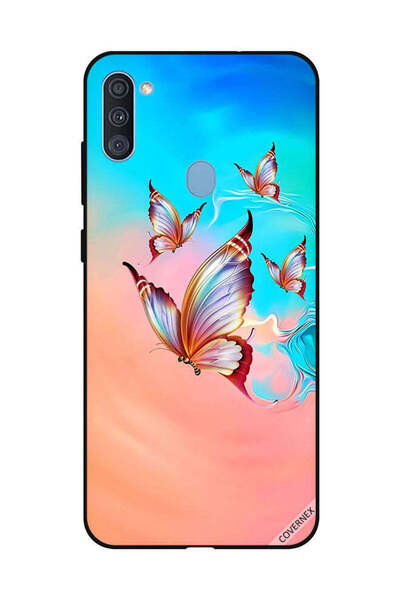 Covernex غطاء حماية لهاتف سامسونج جالاكسي A11، فراشات تحلق فوق لون الطلاء
