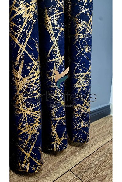 farbateks Navy Blue Gold Foil Rustic Curtain Eyelet Ring Pipe Ring Decorative Curtain