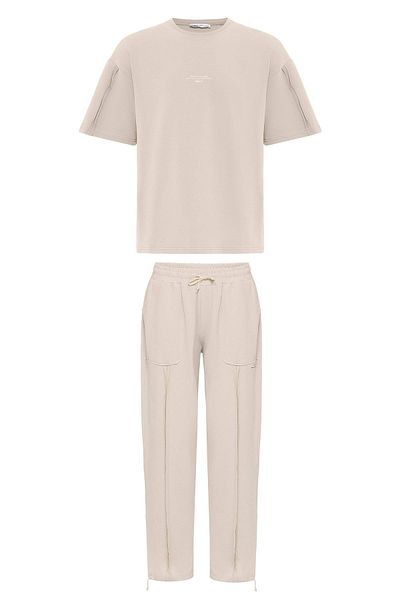 VAMOSCLO Printed Stopper Leg Tracksuit Suit Stone
