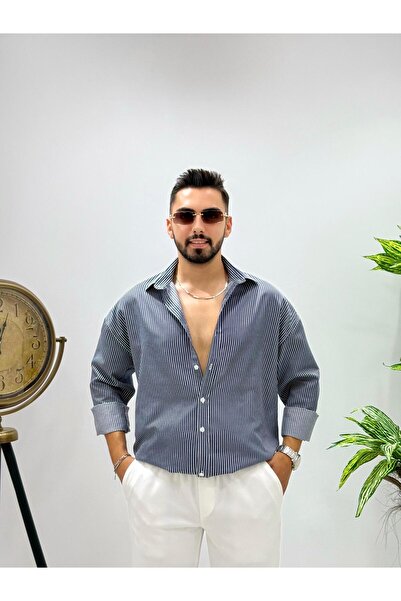 JACK CAPRİO Erkek Yeni Sezon İnce Çizgili Gömlek Golden Kumaş İtalyan Kesim O...