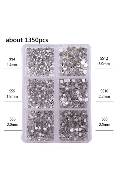 Choice شفاف حوالي 1350 قطعة 1 صندوق متعدد الأحجام أحجار الراين الكريستالية AB...