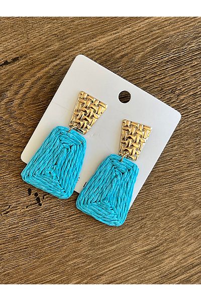 Büyük Hanım Bohemian Style Handmade Blue Raffia Earrings