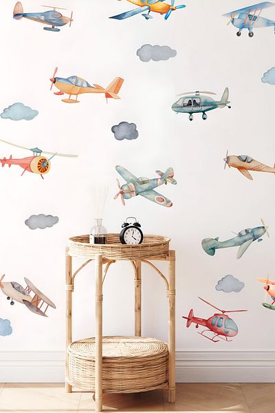 Grafikup Set de autocolante de perete pentru elicopter - Set de decor pentru camera copiilor