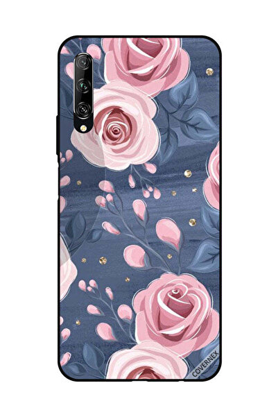 Covernex غطاء حماية لهاتف هواوي Y9S بنقشة ورود وردية وأوراق رمادية داكنة