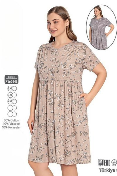 ROMEO LİFE Women's Plus Size Cotton Viscose Fabric Pattern Printed Summer Dress 7661-B