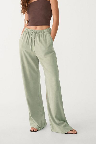 VODENS Linen Blend Çağla Green Loose Cut Trousers