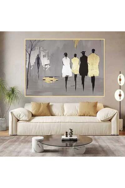 SND لوحة قماشية بتصميم الفن التشكيلي مع برواز ذهبي مجوف