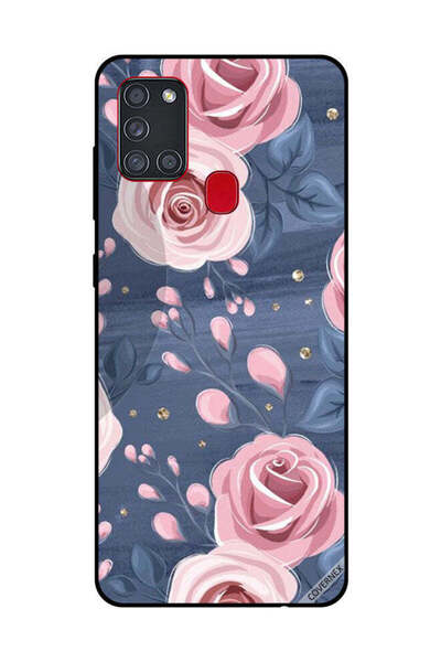 Covernex غطاء حماية لهاتف سامسونج جالاكسي A21S بنقشة ورود وردية وأوراق رمادية...