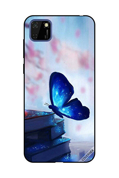Covernex غطاء حماية لهاتف هواوي Y5P - فراشة زرقاء داكنة على الكتب