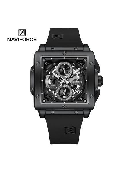 Naviforce Men's Square Dial Chronograph Watch – 40mm, Silicone Strap, Multi-Function Display