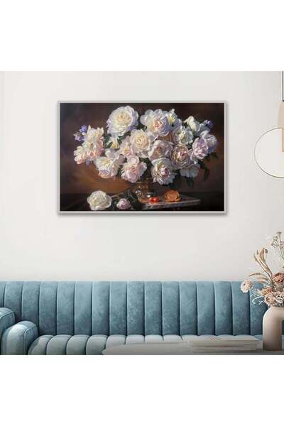 SND لوحة قماشية بتصميم ورود مع برواز فضي مجوف