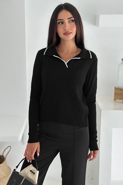 FEMELLE Women's Black Polo Neck Standard Size Knitwear Blouse