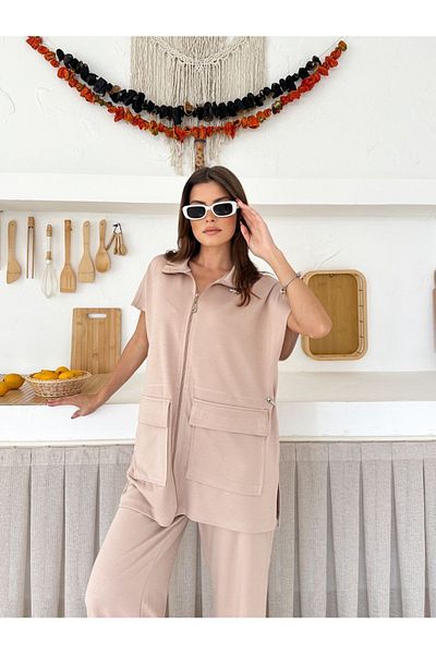 Louen lucie Cargo Pocket Tunic Vest Sports Pants Suit.