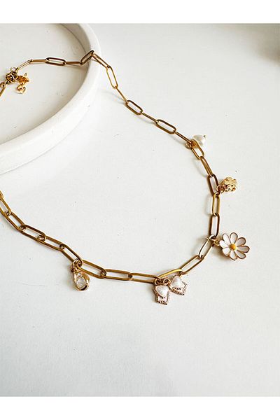 NevoAccessory Daisy, Clover, Ribbon Charm Steel Necklace