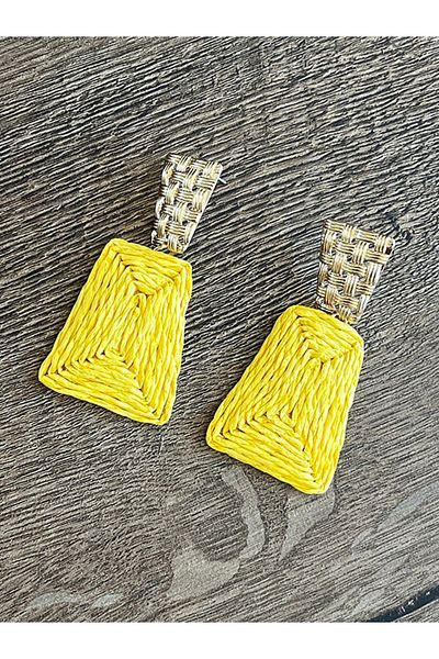Büyük Hanım Bohemian Style Handmade Yellow Raffia Earrings