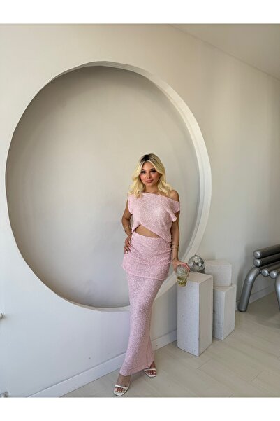 FEHUBLOOM Pink Textured Drape Detailed Double Suit