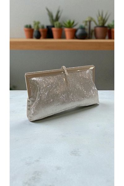 Butik Anthracite Silver Evening Dress Evening Bag with Wavy Fabric – Chain Strap