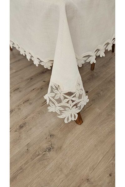 ZESA HOME Gardenia Linen Carefree French Guipure Tablecloths-100X300...160X500