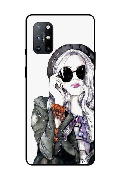 Covernex غطاء حماية لهاتف OnePlus 8T أسود من الزجاج المزخرف بنقشة فتاة لطيفة