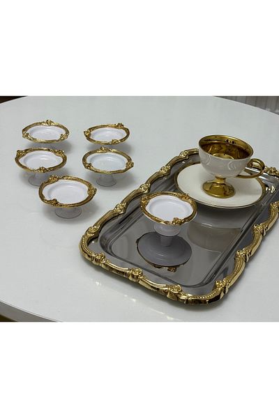 Elzemm store White Color Rose Frame 6 Pieces Macaron Cup Coffee so Lucky Cup