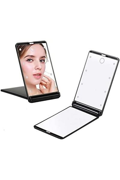 Bonjour LED Lighted Travel Mirror, 1X/2X Magnification Folding Compact Mirror, Portable Makeup Mirro