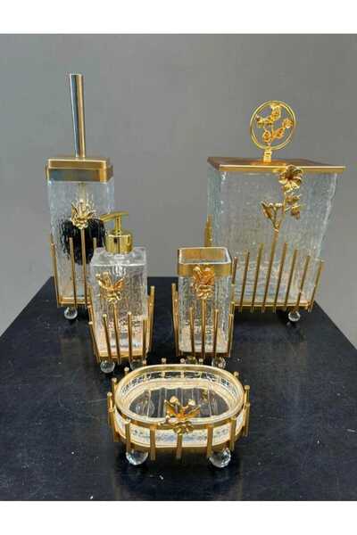 AZADE BAKIR Çubuklu Seffaf Kare Cam Banyo Set