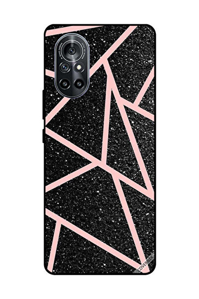 Covernex غطاء حماية لهاتف هواوي نوفا 8 5G، أسود لامع، بنقشة مسارات وردية فاتحة