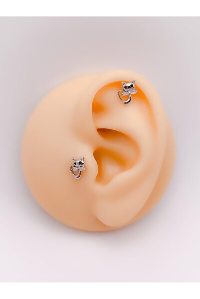 Trinos Cerrrahi Çelik Piercing ( Pirsing ) Fiyonklu Kedi Tragus Helix Piercin...