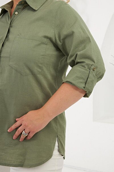 RMG Large Size Shirt with Sleeve Epaulettes Khaki