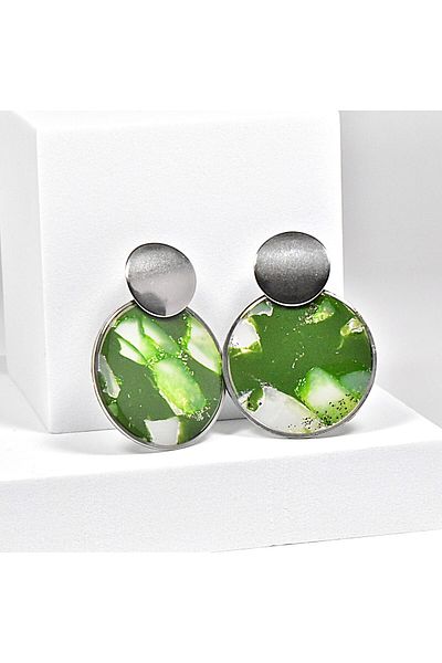 NARRU NARRU handmade earrings, round, green, translucent and silver, Asha 35