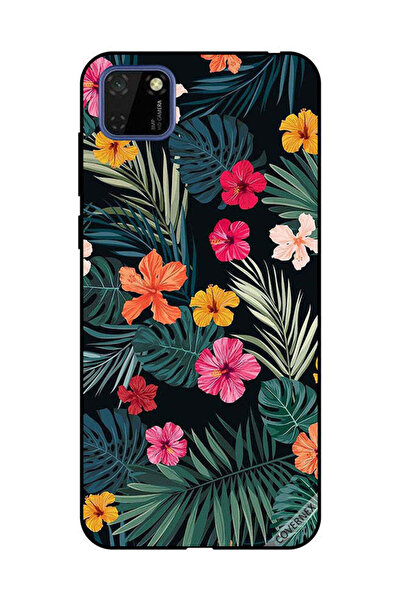 Covernex غطاء حماية لهاتف هواوي Y5P - زهور متعددة الألوان وريش أخضر داكن